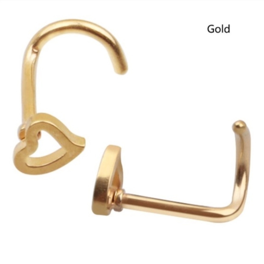 Heart Shaped jewelry Nose Ring Stud. Hypoallergenic nose ring for pierced nose. - Picture 5 of 6